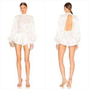 MAJORELLE Ivory Open-Back Satin Romper